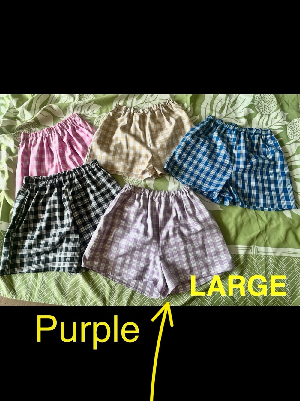 Palaka Hawaiian Plaid Elastic-Waist Women’s Shorts - Size: Large Color: Purple